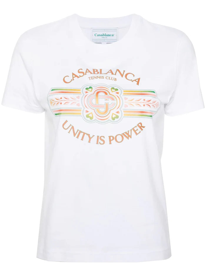 CASABLANCA WOMEN Unity Is Power Printed Fitted T-Shirt White - MAISONDEFASHION.COM