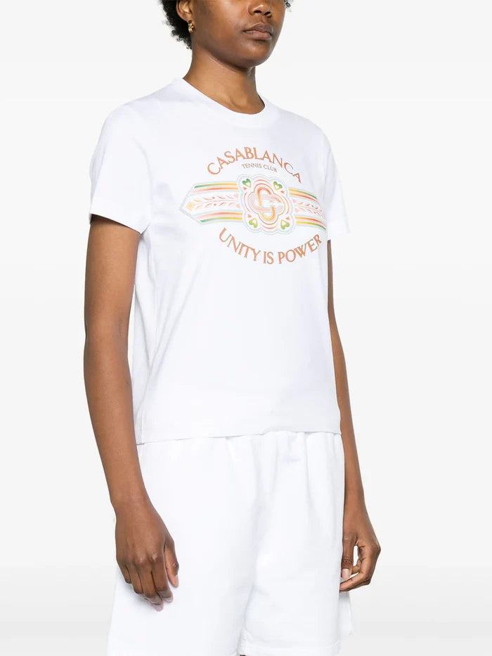 CASABLANCA WOMEN Unity Is Power Printed Fitted T-Shirt White - MAISONDEFASHION.COM