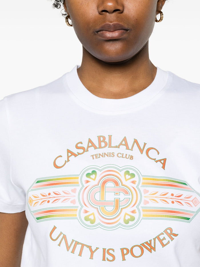 CASABLANCA WOMEN Unity Is Power Printed Fitted T-Shirt White - MAISONDEFASHION.COM