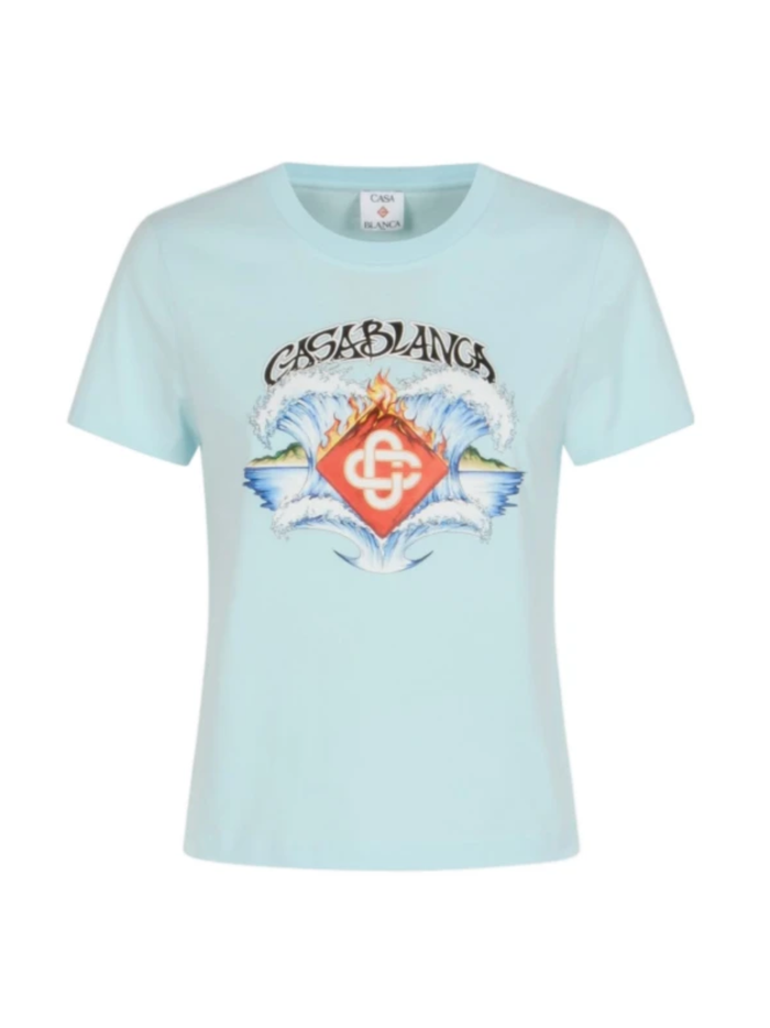 CASABLANCA WOMEN Waves Fitted T-shirt Pale Blue - MAISONDEFASHION.COM