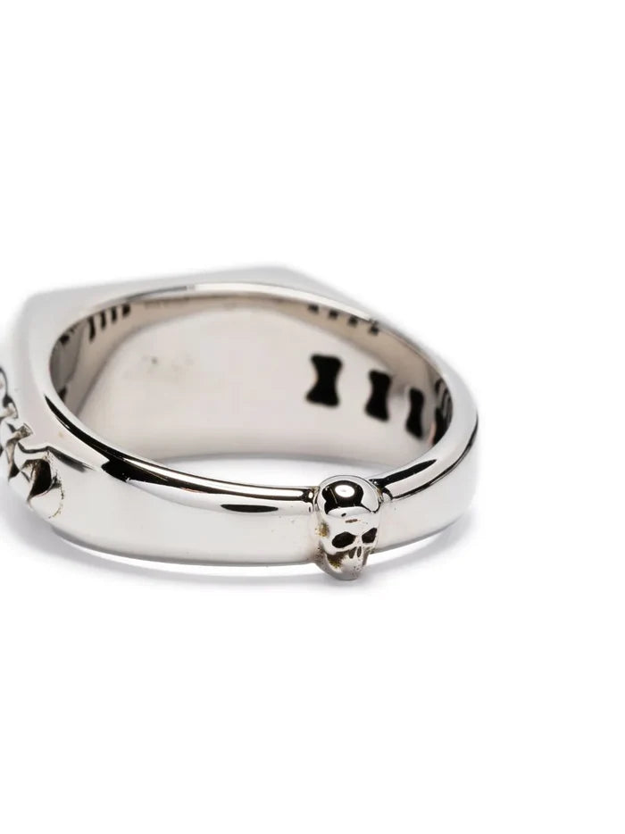 ALEXANDER MCQUEEN MEN Chain motif Logo Signet Ring Silver - MAISONDEFASHION.COM
