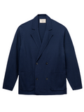 CHÉ Garcia Knitted Blazer Navy - Front view showing sophisticated navy knitted construction with tailored lapels and button closure