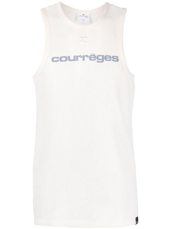 COURREGES MEN Logo Printed Mesh Vest White - MAISONDEFASHION.COM