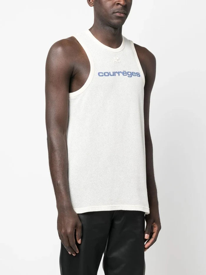COURREGES MEN Logo Printed Mesh Vest White - MAISONDEFASHION.COM