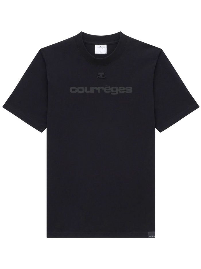 COURREGES MEN Logo Printed Cotton T-Shirt Black - MAISONDEFASHION.COM