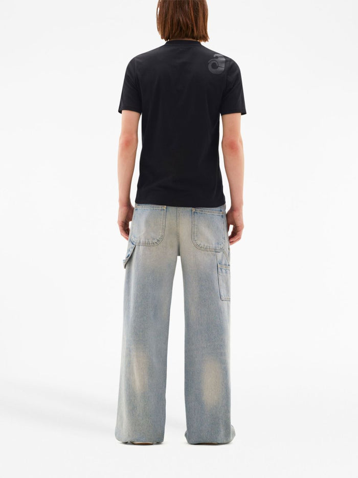 COURREGES MEN Logo Printed Cotton T-Shirt Black - MAISONDEFASHION.COM