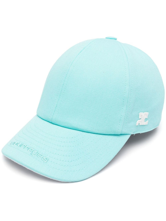 COURRÉGES WOMEN Embroidered Logo Patch Cap Turquoise - MAISONDEFASHION.COM