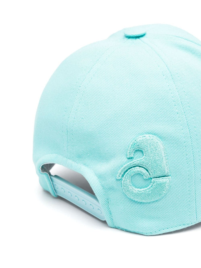 COURRÉGES WOMEN Embroidered Logo Patch Cap Turquoise - MAISONDEFASHION.COM