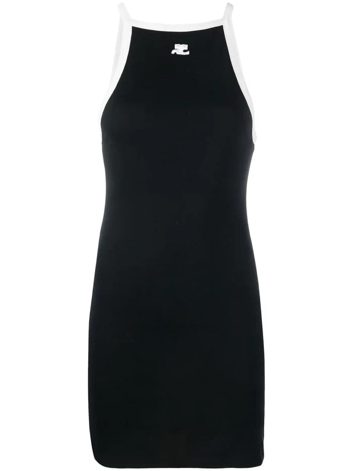 COURREGES WOMEN Light Ribbed Contrast Dress Black/White - MAISONDEFASHION.COM