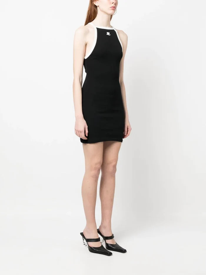 COURREGES WOMEN Light Ribbed Contrast Dress Black/White - MAISONDEFASHION.COM