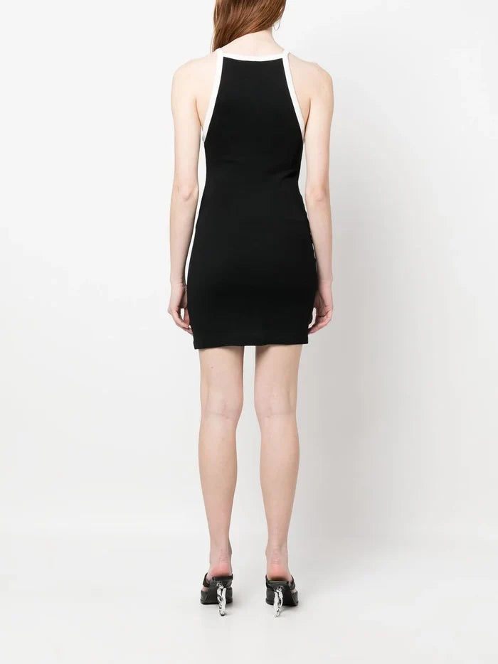 COURREGES WOMEN Light Ribbed Contrast Dress Black/White - MAISONDEFASHION.COM