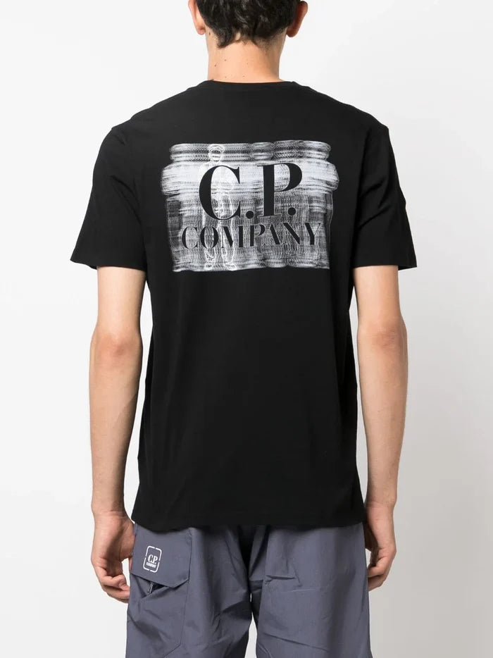 C.P COMPANY MEN 30/1 Jersey Blurry Logo T-Shirt Black - MAISONDEFASHION.COM