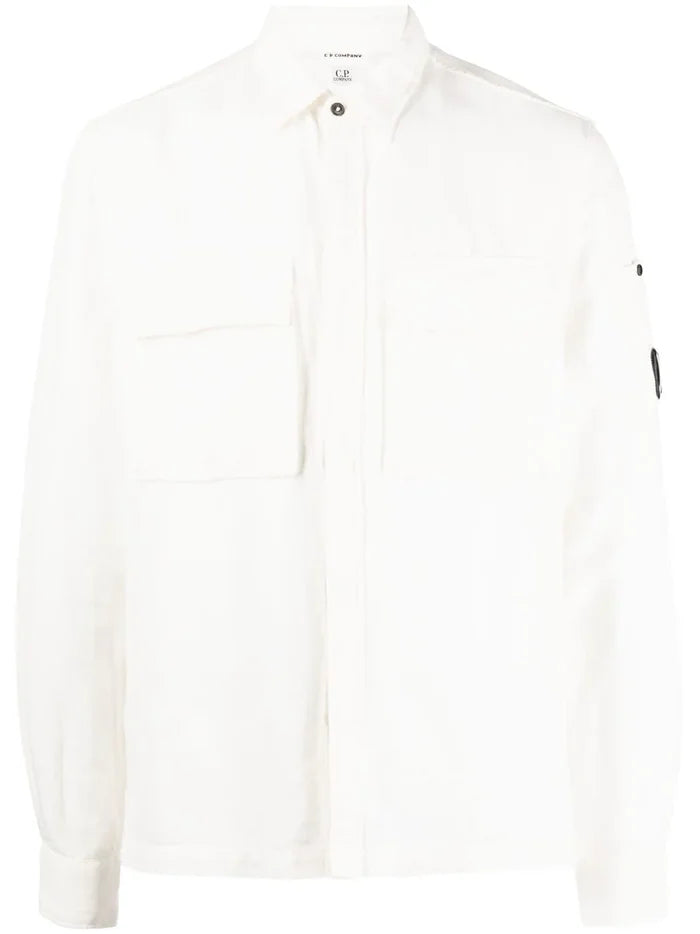 C.P COMPANY Broken Long-Sleeve Shirt White - MAISONDEFASHION.COM