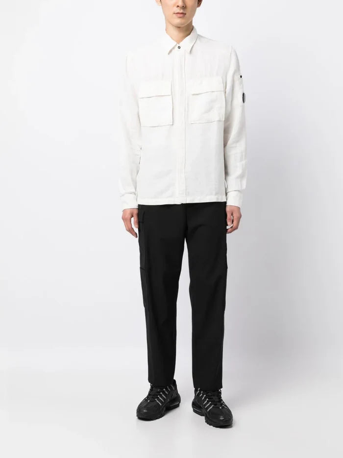 C.P COMPANY Broken Long-Sleeve Shirt White - MAISONDEFASHION.COM