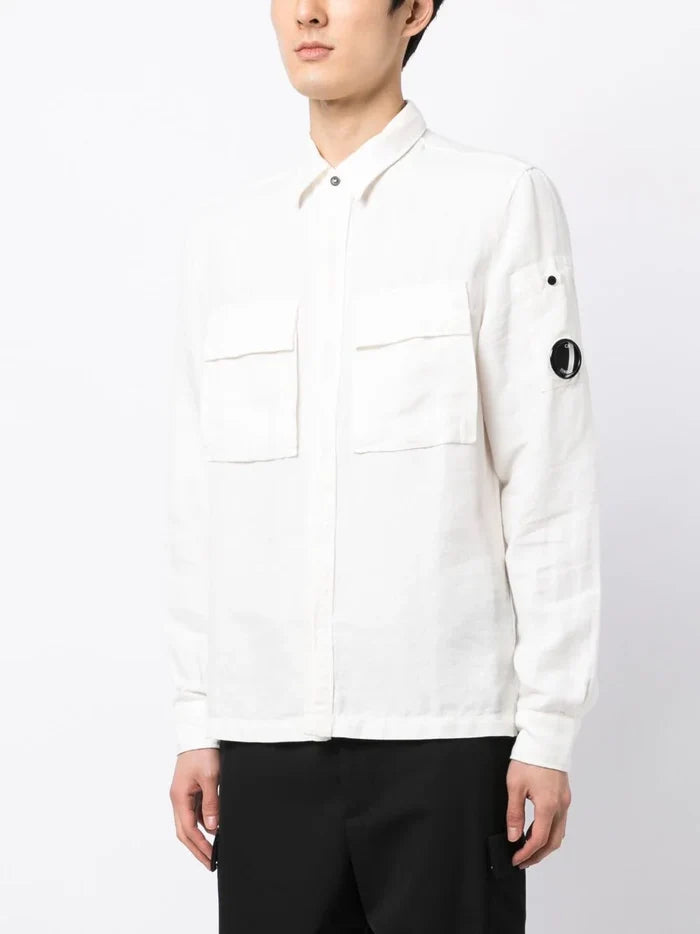 C.P COMPANY Broken Long-Sleeve Shirt White - MAISONDEFASHION.COM