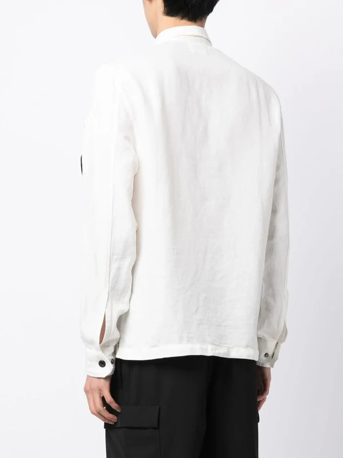 C.P COMPANY Broken Long-Sleeve Shirt White - MAISONDEFASHION.COM