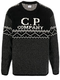 C.P. COMPANY MEN Chenille Cotton Jacquard Knit Sweater Black/White - MAISONDEFASHION.COM