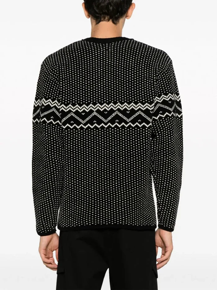 C.P. COMPANY MEN Chenille Cotton Jacquard Knit Sweater Black/White - MAISONDEFASHION.COM