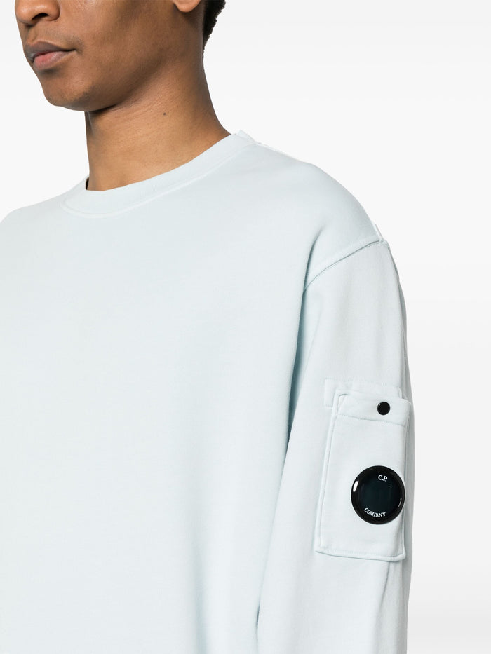 C.P. COMPANY Cotton Lens Detail Sweatshirt Light Blue - MAISONDEFASHION.COM