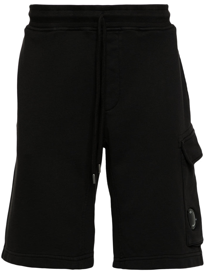 C.P. COMPANY Diagonal Cotton Lens Detail Track Shorts Black - MAISONDEFASHION.COM