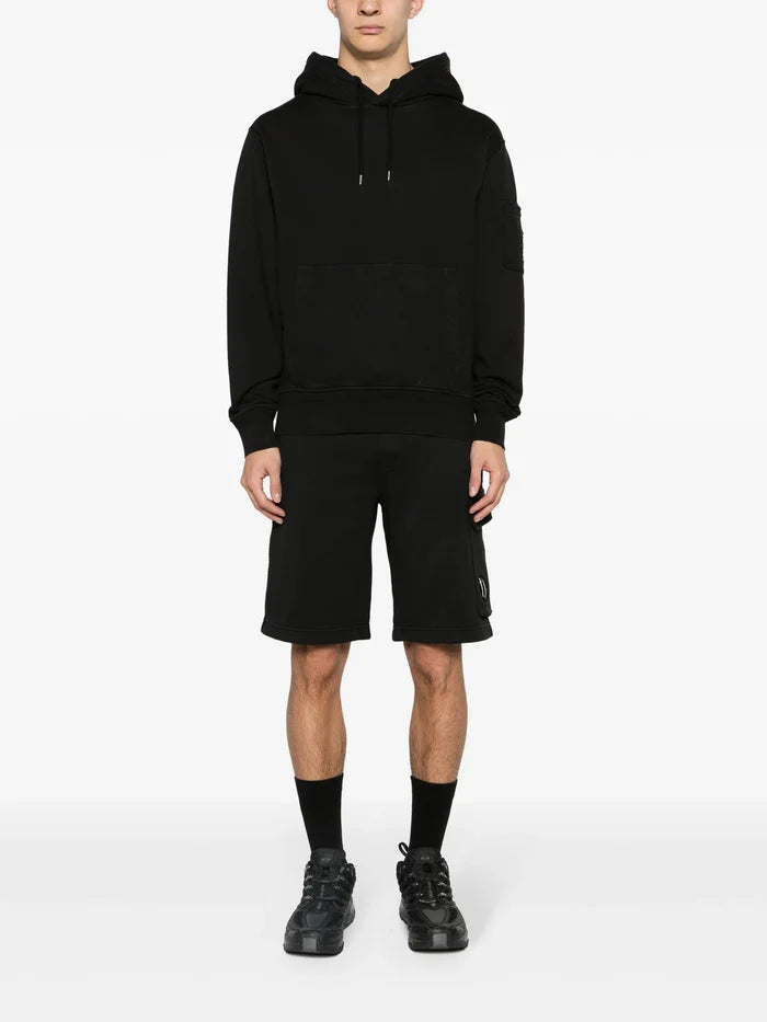C.P. COMPANY Diagonal Cotton Lens Detail Track Shorts Black - MAISONDEFASHION.COM