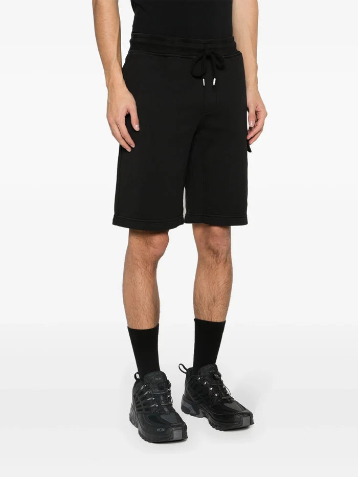 C.P. COMPANY Diagonal Cotton Lens Detail Track Shorts Black - MAISONDEFASHION.COM