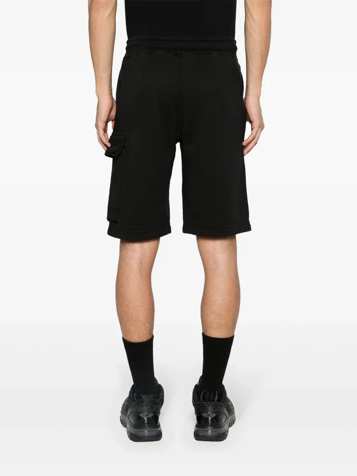 C.P. COMPANY Diagonal Cotton Lens Detail Track Shorts Black - MAISONDEFASHION.COM