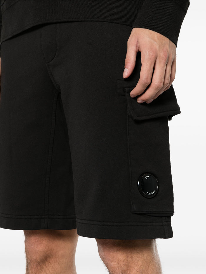 C.P. COMPANY Diagonal Cotton Lens Detail Track Shorts Black - MAISONDEFASHION.COM
