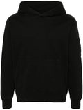 C.P. COMPANY Diagonal Fleece Cotton Lens Detail Hoodie Black - MAISONDEFASHION.COM