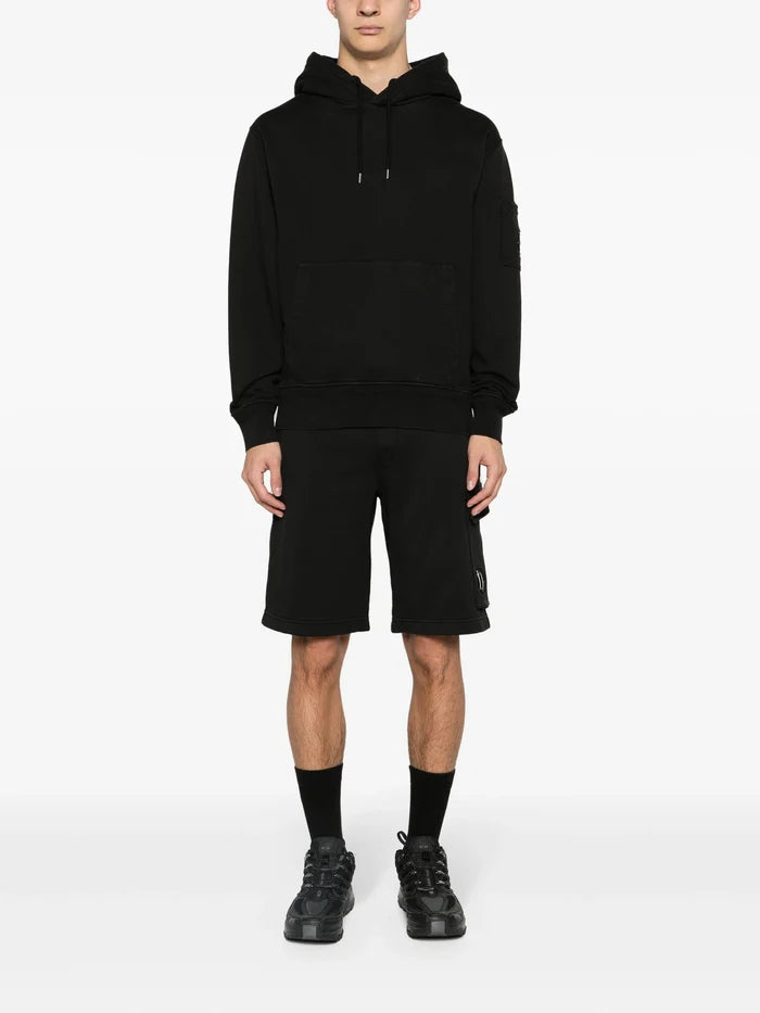 C.P. COMPANY Diagonal Fleece Cotton Lens Detail Hoodie Black - MAISONDEFASHION.COM