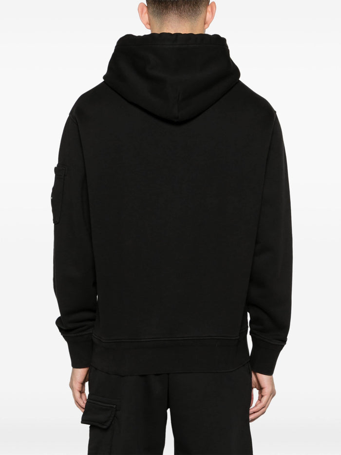 C.P. COMPANY Diagonal Fleece Cotton Lens Detail Hoodie Black - MAISONDEFASHION.COM