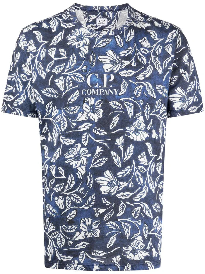 C.P COMPANY Floral-print Crewneck T-shirt Blue - MAISONDEFASHION.COM