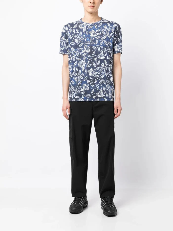 C.P COMPANY Floral-print Crewneck T-shirt Blue - MAISONDEFASHION.COM