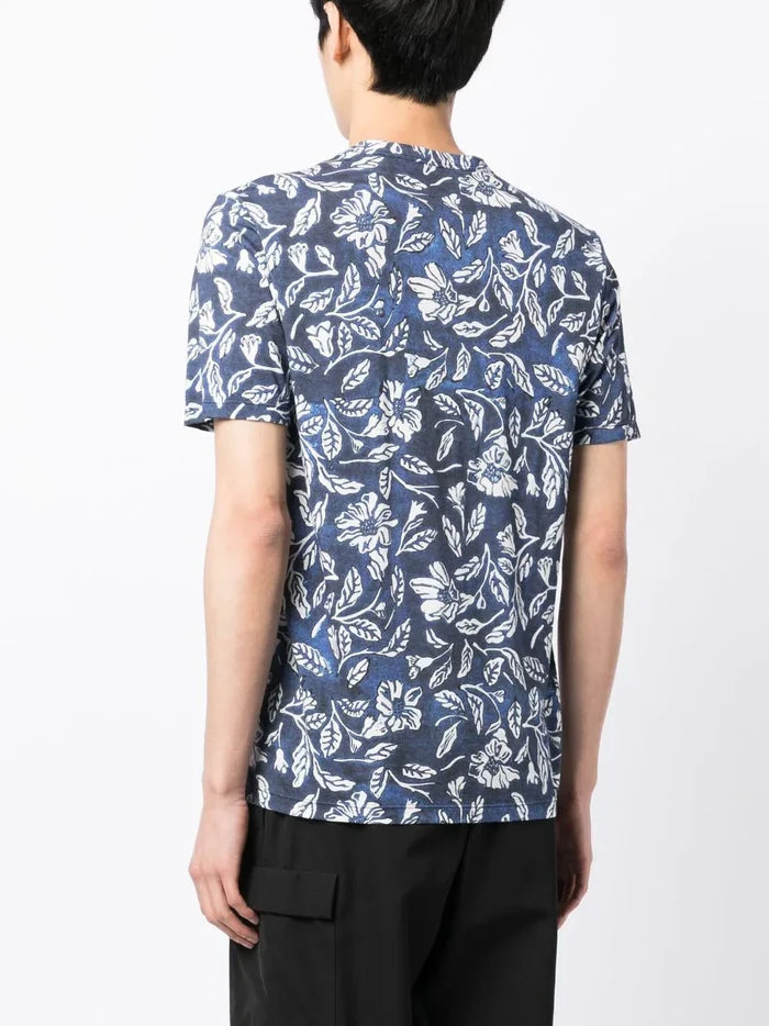C.P COMPANY Floral-print Crewneck T-shirt Blue - MAISONDEFASHION.COM