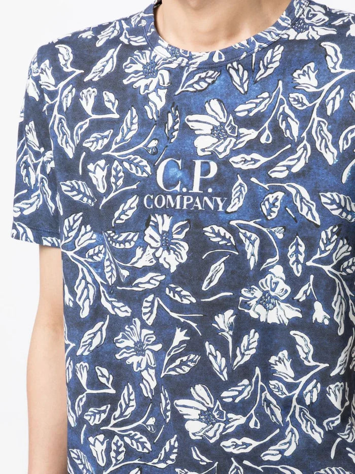 C.P COMPANY Floral-print Crewneck T-shirt Blue - MAISONDEFASHION.COM