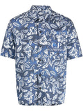C.P COMPANY Floral-print Short-sleeved Shirt Blue - MAISONDEFASHION.COM