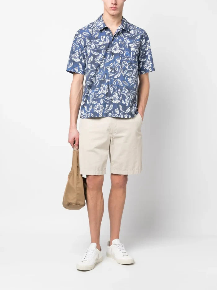C.P COMPANY Floral-print Short-sleeved Shirt Blue - MAISONDEFASHION.COM