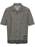 C.P. COMPANY Geometric Print Poplin Short Sleeve Shirt Black/Milk White - MAISONDEFASHION.COM