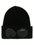 C.P. COMPANY Goggle Detail Knitted Ribbed Beanie Black - MAISONDEFASHION.COM