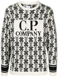 C.P. COMPANY Intarsia Knit Logo Sweatshirt White/Black - MAISONDEFASHION.COM