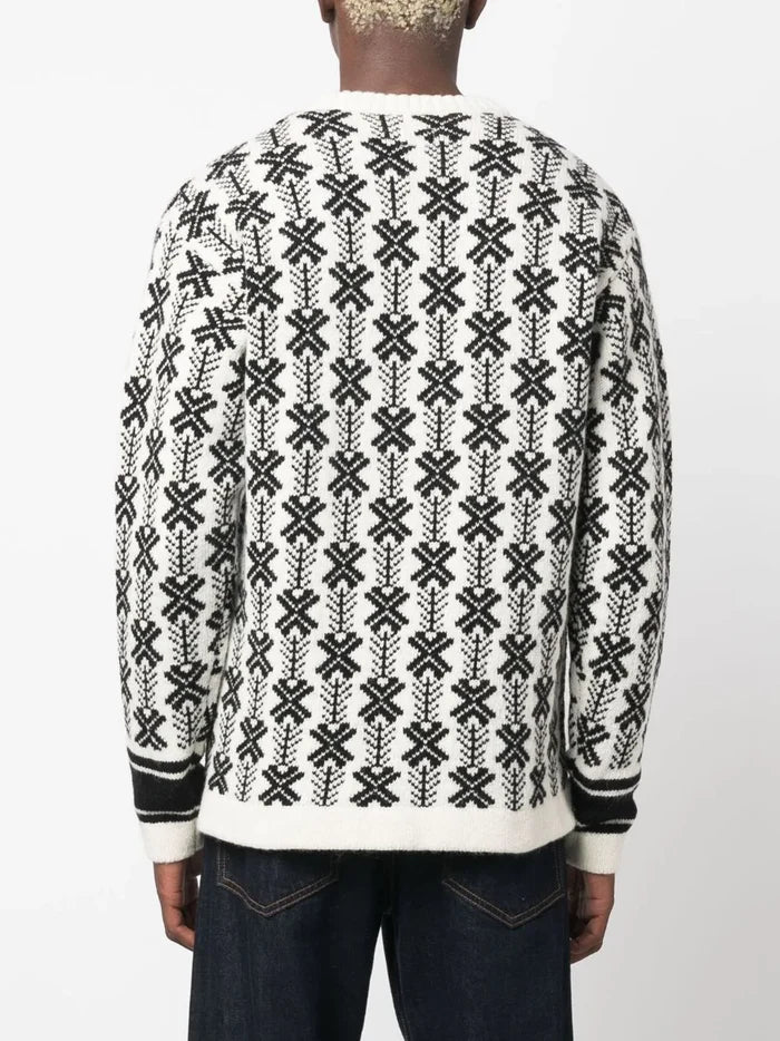 C.P. COMPANY Intarsia Knit Logo Sweatshirt White/Black - MAISONDEFASHION.COM