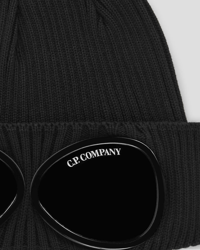 C.P. COMPANY KIDS Goggle Lens Knit Beanie Black - MAISONDEFASHION.COM