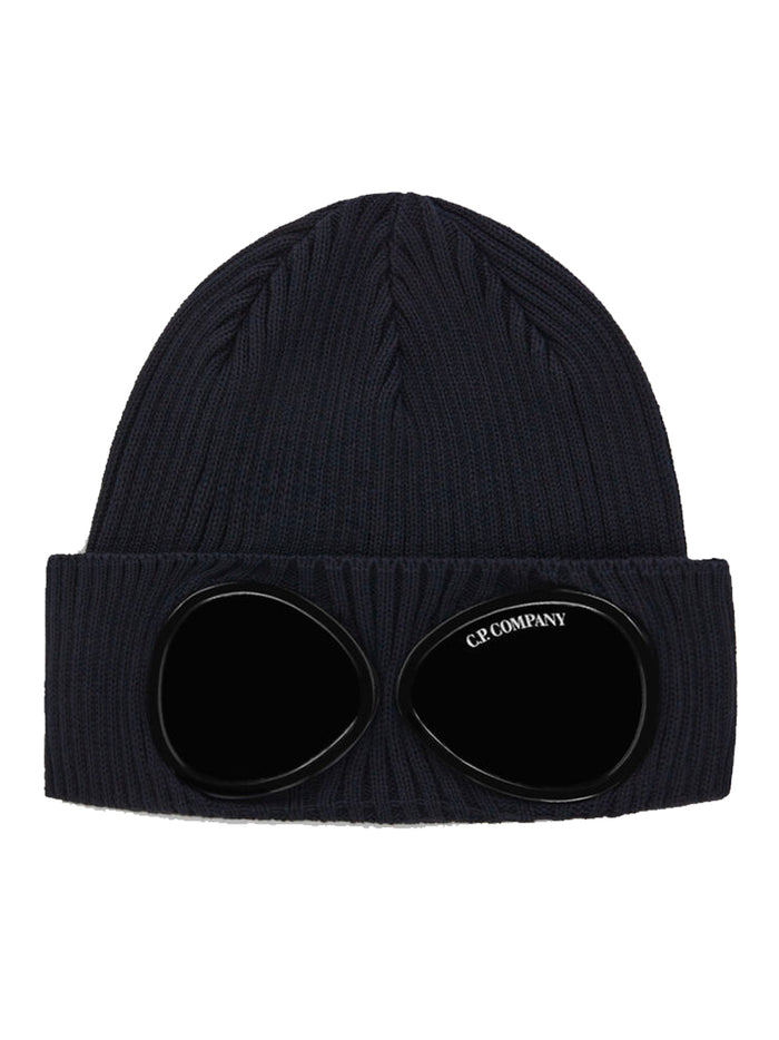 C.P. COMPANY KIDS Goggle Lens Knit Beanie Navy - MAISONDEFASHION.COM