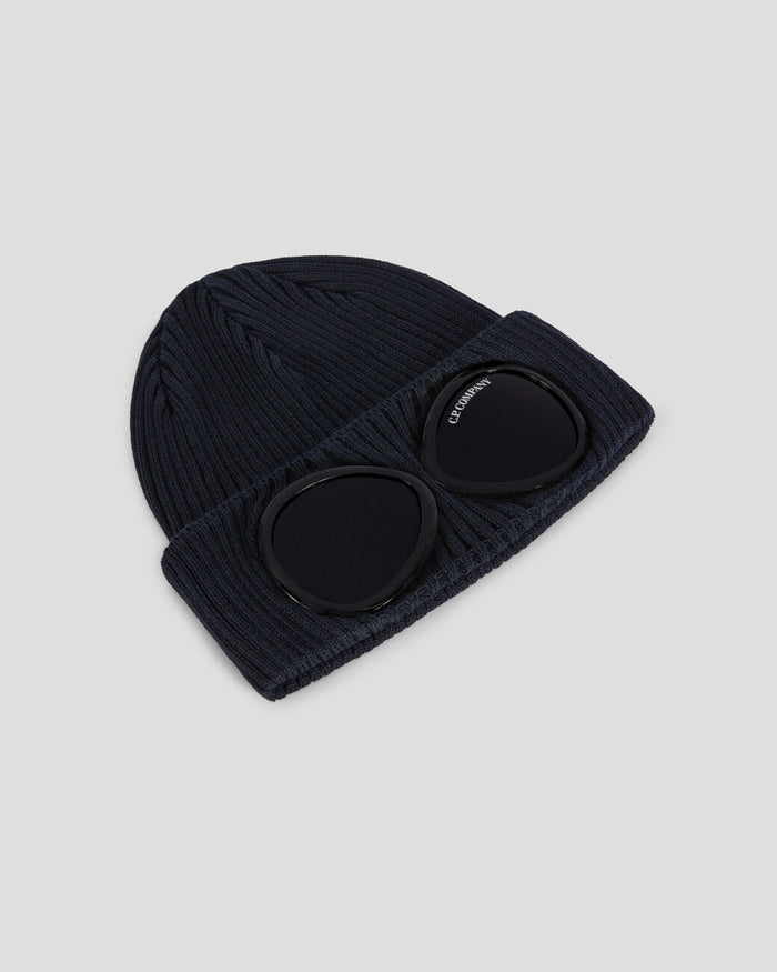 C.P. COMPANY KIDS Goggle Lens Knit Beanie Navy - MAISONDEFASHION.COM
