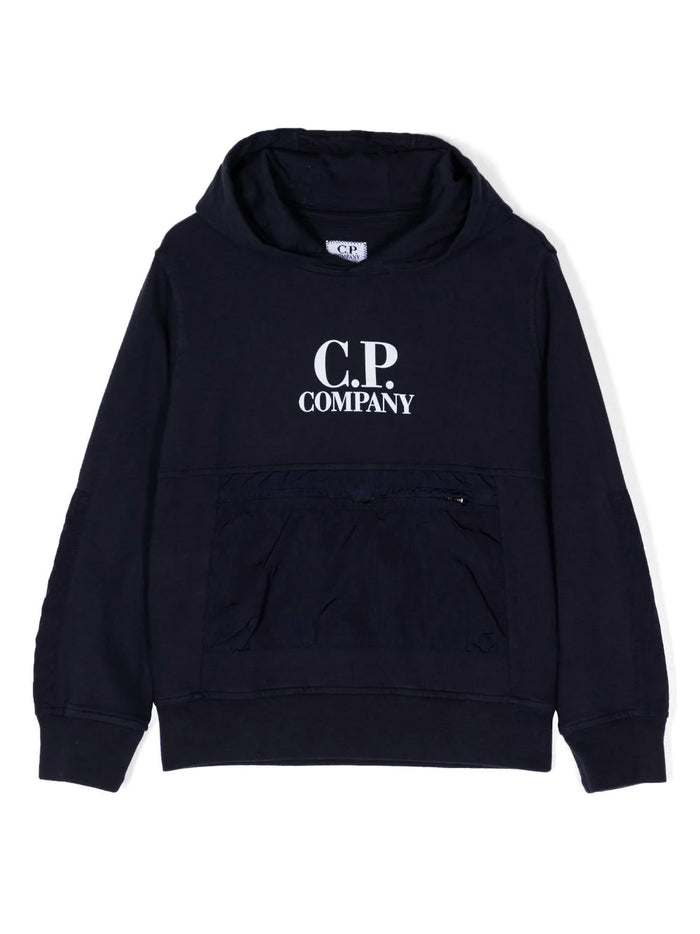 C.P. COMPANY KIDS Light Mixed Fleece Lens Hoodie Navy - MAISONDEFASHION.COM