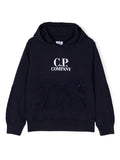 C.P. COMPANY KIDS Light Mixed Fleece Lens Hoodie Navy - MAISONDEFASHION.COM