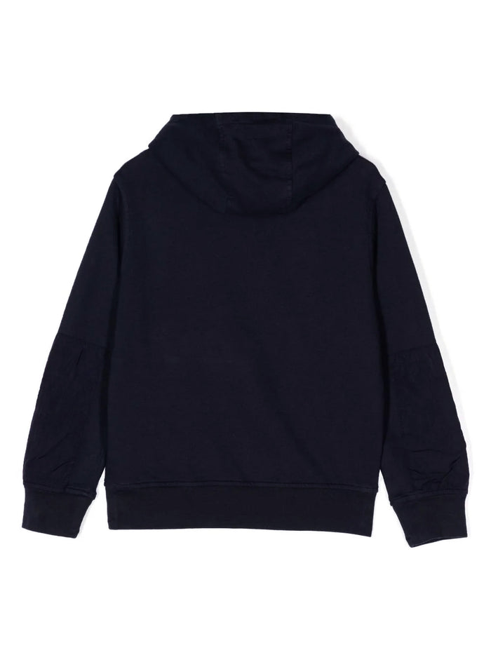C.P. COMPANY KIDS Light Mixed Fleece Lens Hoodie Navy - MAISONDEFASHION.COM