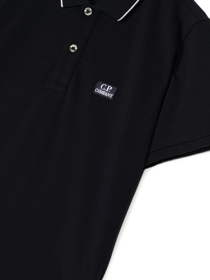 C.P. COMPANY KIDS Logo-Embroidered Polo Shirt Navy Blue - MAISONDEFASHION.COM
