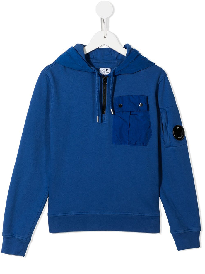 C.P COMPANY KIDS  Micro-lens cotton Hooded Sweatshirt Blue - MAISONDEFASHION.COM