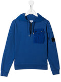 C.P COMPANY KIDS  Micro-lens cotton Hooded Sweatshirt Blue - MAISONDEFASHION.COM